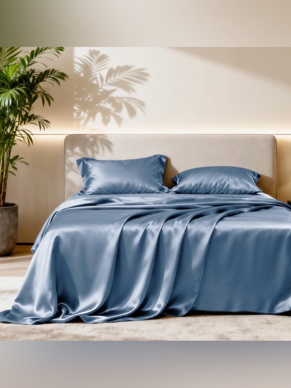 FULL SIZE Satin Sheet Set 4pc  15” Deep Pocket - ASH BLUE